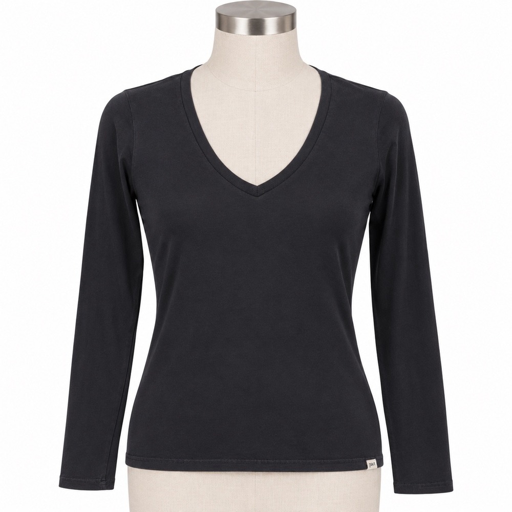 Pact Organic Cotton Long Sleeve V-Neck T Shirt Women's Small Black Sustainable